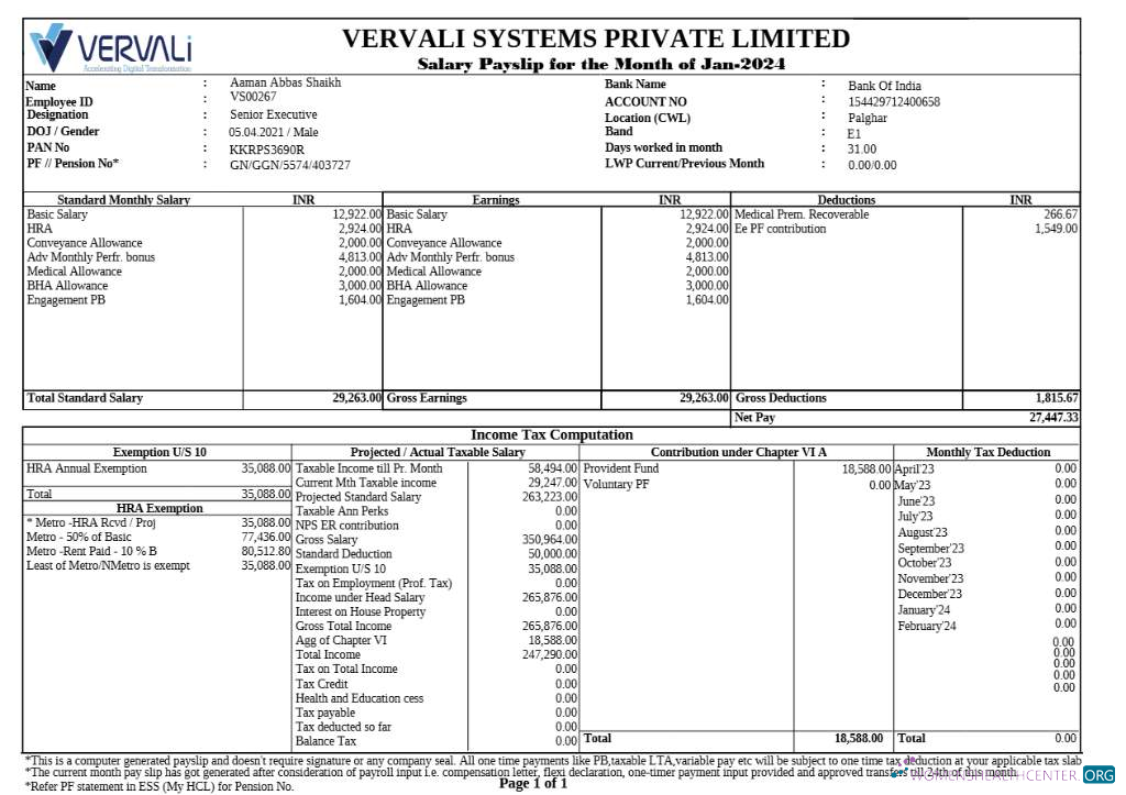 Download Vervali Systems software company payslip template in Word and PDF formats.pdf, 1 Photoshop template